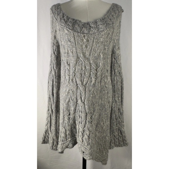 Free People Sweaters - Free People Open Knit Chunky Cable Sweater Tunic Grunge Distressed Sz L/G